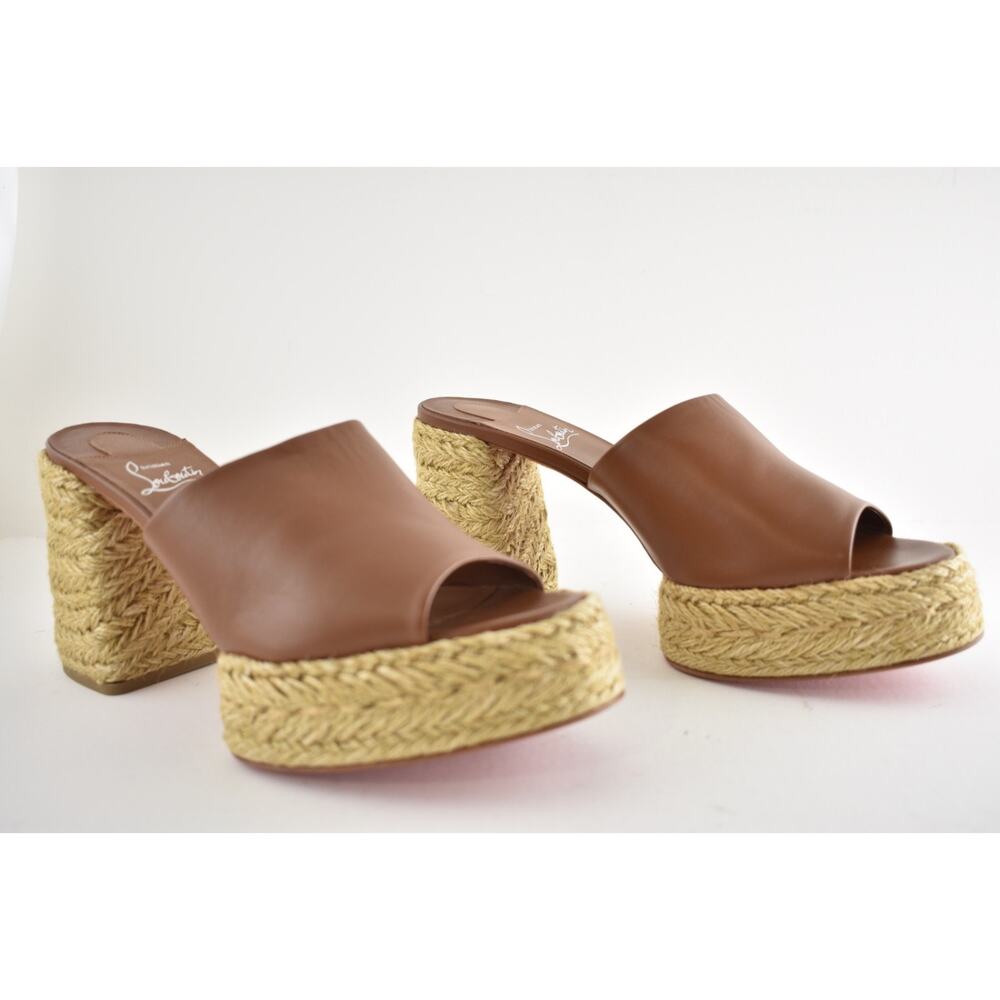 Christian Louboutin Calakala Mule 85 Brown Leather Block Heel Platform Sandal 40 - Picture 4 of 16